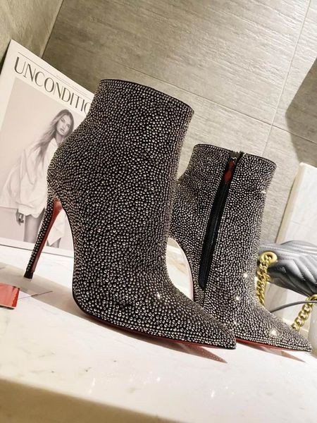 Christian Louboutin Szóval Kate Boka Csizma Kristály Létesítmény Veau Velúr Fekete