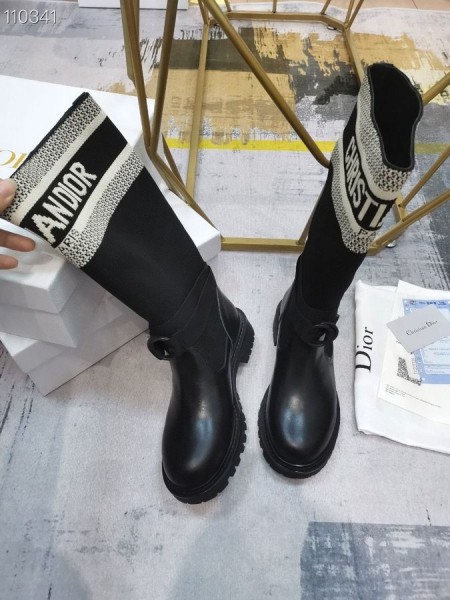 Dior D-Dúr Női Boka Boot Szövet Fekete Borjúbőr