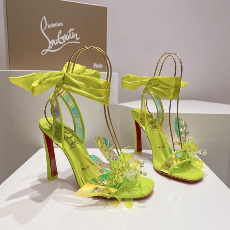 Christian Louboutin Alyah Szandál 85mm PVC Színjátszó Bőr Neon Sárga