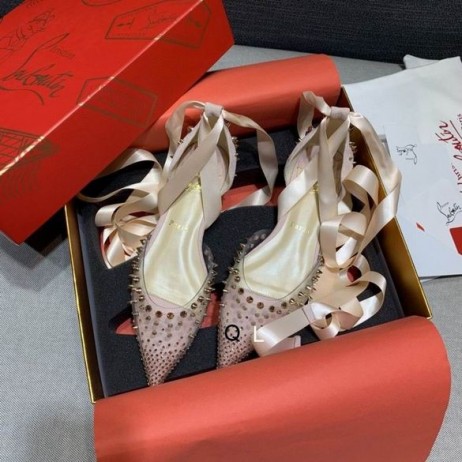 Christian Louboutin Mechante Reine Lakások Spike PVC de Veau Velúr Rózsaszín