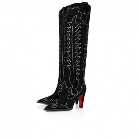 Christian Louboutin Santia Szendrődi V. Strass 85 Mm-Es Csizma Veau Velúr De Strass Fekete