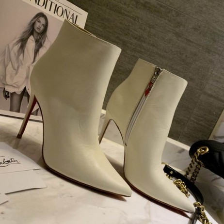 Christian Louboutin Szóval Kate Zsákmány Boka Csizma 85mm Borjúbőr Fehér
