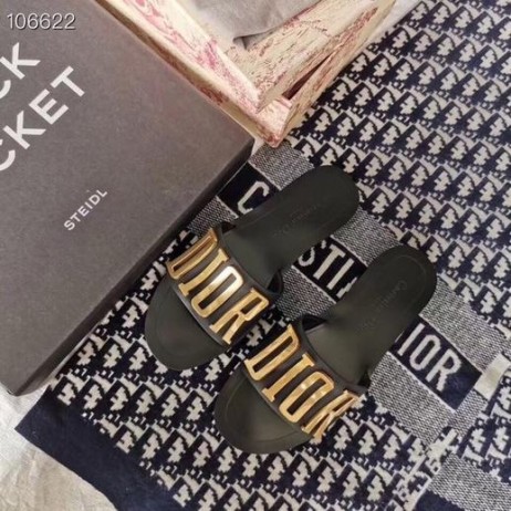 Dior Fém Embléma Papucs Fekete