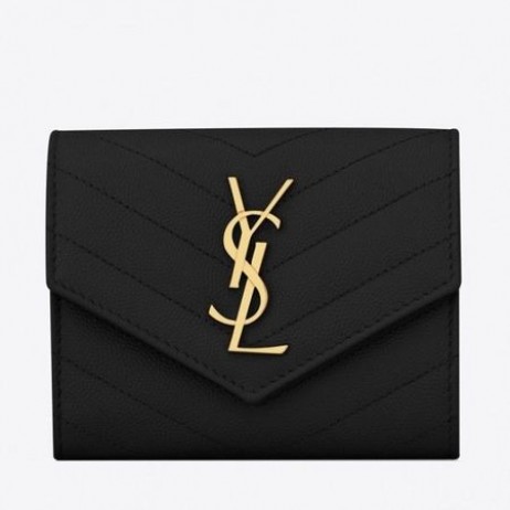 Saint Laurent Kompakt Tri-Fold Pénztárca Fekete Bőr Saint Laurent Pénztárca