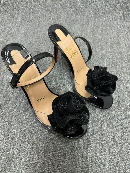 Christian Louboutin Fossiliza Szandál 100mm PVC, majd Csillogó Bőr Fekete