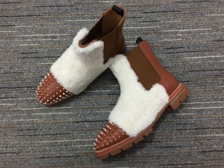 Christian Louboutin a Férfiak Dinnye Tüskék Csizma Borjú, Gyapjú, Bőr, Barna