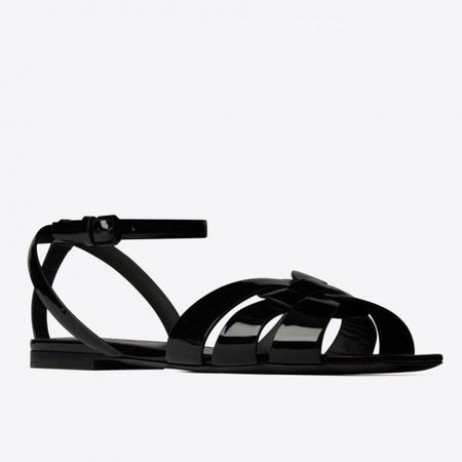 Saint Laurent Tribute Lapos Szandál Fekete Lakkbőr Saint Laurent Cipő