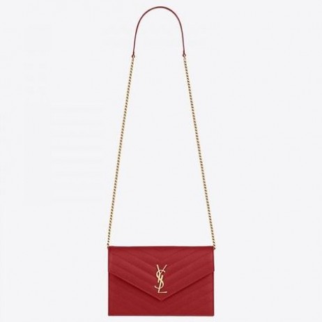 Saint Laurent VB Boríték Pénztárca Lánc Piros Bőr Saint Laurent Táskák