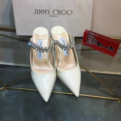 Jimmy Choo Bing 100 Öszvérek Lakkbőr Kristály Szíj Fehér