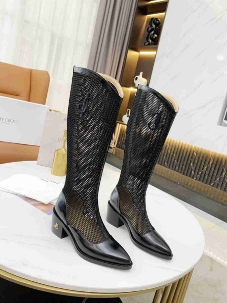 Jimmy Choo Térd Csizma 50mm JC Jelkép Háló Fekete