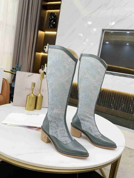 Jimmy Choo Térd Csizma 50mm JC Jelkép Háló Bőr Szürke