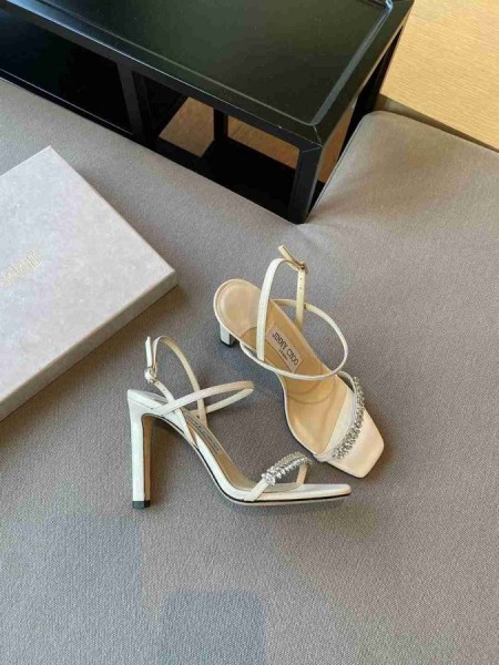 Jimmy Choo Meira 85 Fehér Bőr Szandál Kristály Díszítés