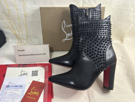 Christian Louboutin Praguoise Tüskék Boka Csizma 100mm Borjú Bőr Fekete