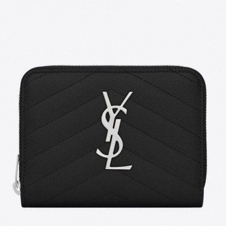 Saint Laurent Kompakt Zip Körül Tárca Noir Bőr Saint Laurent Pénztárca