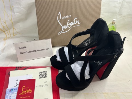 Christian Louboutin Platformok Movida 130 mm Fekete/lin Fekete Velúr Bőr