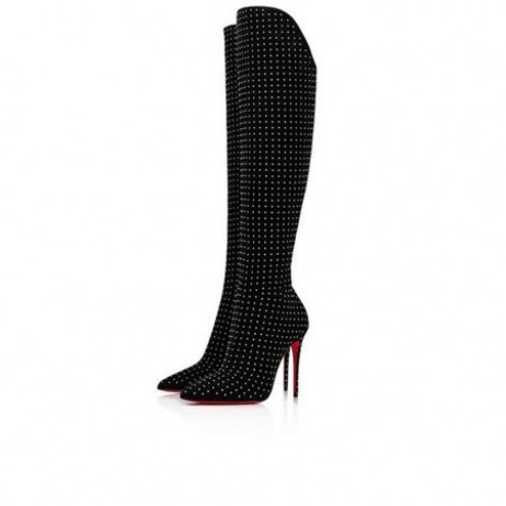 Christian Louboutin Magas Boot Alta szendrődi v., Csóva, 100 mm-es Fekete/ezüst Velúr Borjú