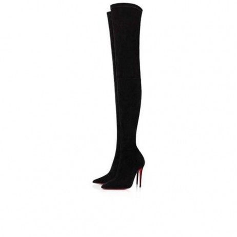 Christian Louboutin Magas Boot Kate szendrődi v., 100 mm-es Fekete Velúr Bőr