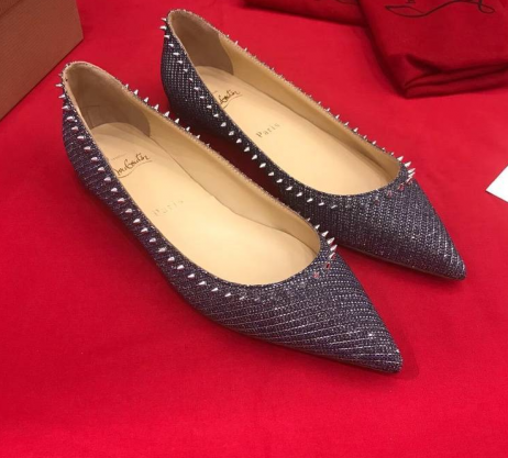 Christian Louboutin Anjalina Flats Spikes Glitter Leather Silver Gray