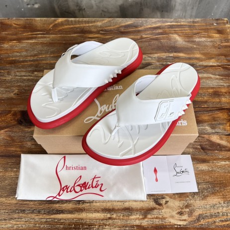Christian Louboutin Men Flip Flop Sandals Rubber White Red