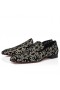 Christian Louboutin Dandy Csaj Naplopók Bársony Királyi Hímzéssel, Fekete CL Cipő Bolt
