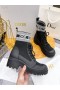Dior D-Dúr Boka Boot Szövet Fekete Borjúbőr