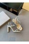 Jimmy Choo Meira 85 Fehér Bőr Szandál Kristály Díszítés