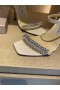Jimmy Choo Meira 85 Fehér Bőr Szandál Kristály Díszítés