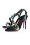 Christian Louboutin Rosalie Tropica 100 Mm-Es Szandál Hímzett Krepp Szatén Pvc-S, Bőr, Fekete
