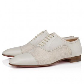 Christian Louboutin Greggo Oxford, Borjú Bőr Vászon Ország Albatre Christian Louboutin Cipő