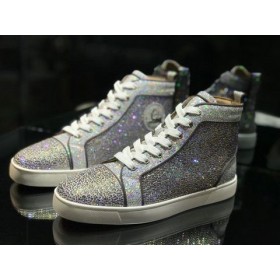 Christian Louboutin Louis Strass Magas szárú Férfi Cipők Csillogó Bőr Ezüst