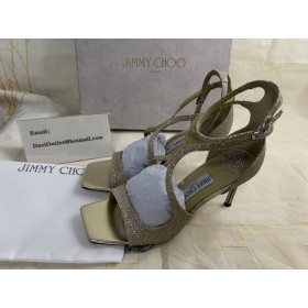 Jimmy Choo Azia 95mm Csillogó Bőr Szandál Pezsgő