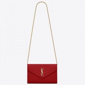 Saint Laurent VB Monogram Lánc Piros Bőr Pénztárca