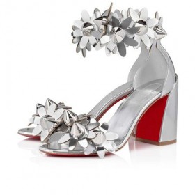 Christian Louboutin 85 mm Ezüst/lin Ezüst Borjú Szandál