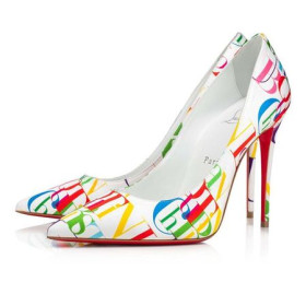 Christian Louboutin Szivattyúk Kate 100 mm, Fehér-multi/lin Bianco Krepp Szatén