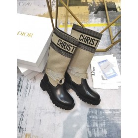 Dior D-Dúr Női Boka Boot Drapp Szövet Fekete Borjúbőr