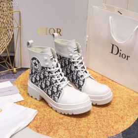 Dior Explorer Boka Boot Durva Sarok Ferde Szövet Borjú Bőr, Fehér