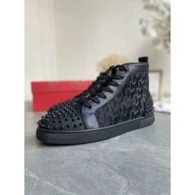 Christian Louboutin Lou Tüskék 2 Magas Felső Cipők Borjú Bőr Monogram-jacquard, Fekete