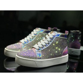 Christian Louboutin Louis Lapos, Magas Szárú Cipők, Kristályokkal Díszített Színjátszó Bőr Rózsaszín