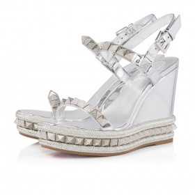 Christian Louboutin Pyraclou 110 Mm Espadrilles Szabadalmi Borjú Bőr Ezüst