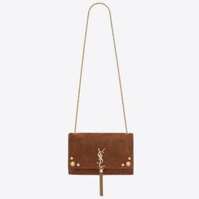 Saint Laurent Közepes Kate Tassel Táska, Barna Velúr Szegecsekkel