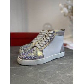 Christian Louboutin Lou Tüskék, Magas szárú CipÅk, Fém, BÅr, Fehér Ezüst