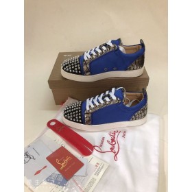 Christian Louboutin Louis Junior Spike Alacsony Top Cipők, Bőr, de Veau Velúr Kék