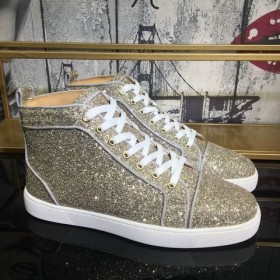Christian Louboutin Louis Orlato Lapos, Magas Szárú Cipők, Csillogó Szövet, Arany