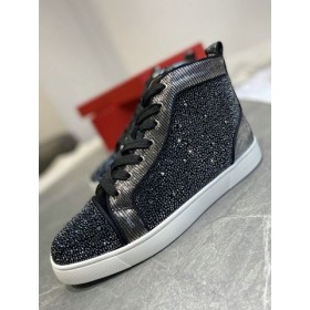 Christian Louboutin Louis Strass Magas szárú Sportcipő, Bőr, valamint Strass Fekete