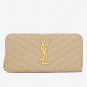 Saint Laurent Monogram Zip Körül Tárca Szemcséjű Por, Bőr
