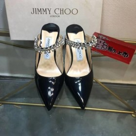 Jimmy Choo Bing 100 Öszvérek Lakkbőr Kristály Szíj Fekete