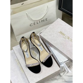 Jimmy Choo Shiloh 100 Kristály Megszépült Magas Sarkú Szandál Fekete