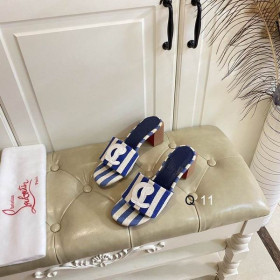 Christian Louboutin CL Öszvérek 50mm Malha Nyomott Szövet Kék CL Cipő