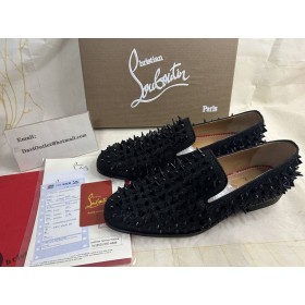Christian Louboutin Dandy Pik Pik Lapos Naplopók Tüskék Fekete CL Cipő
