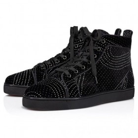 Christian Louboutin Louis Magas Szárú Cipők Bársony Folyó Borjú Bőr Fekete Christian Louboutin Cipő